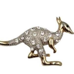 Vintage Gold Tone Diamonelle Rhinestone Kangaroo Brooch Pin Whimsy